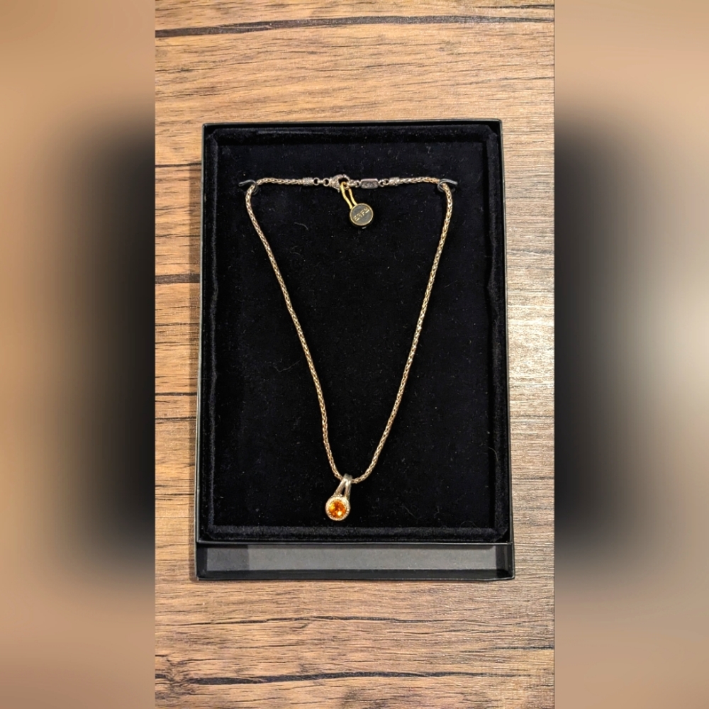 Effy 18k yellow gold & Sterling silver Citrine diamond pendant necklace